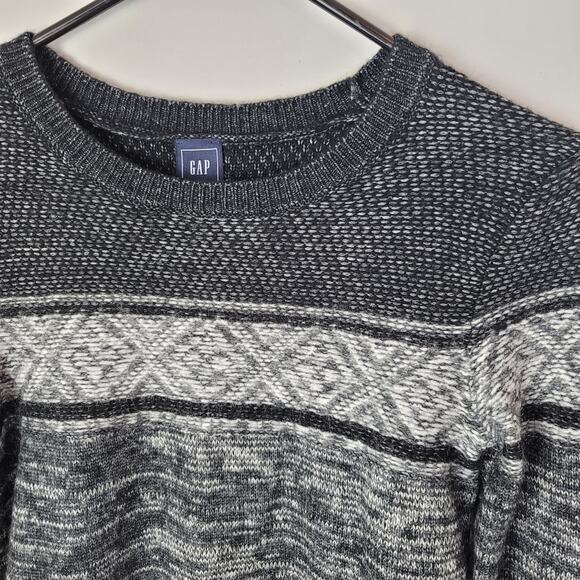 Gap Black and Gray Marled Geometric Wool Blend Sweater Size Small Cozy Warm - Picture 2 of 5